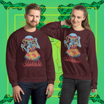 Cosmic Disco. Buy this maroon soft and comfy crewneck sweatshirt featuring weird and original artwork from Danica Daydreams.