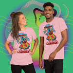 Cosmic Disco. Buy this pink soft graphic tee shirt featuring weird and original artwork from Danica Daydreams.