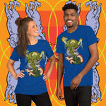 Overtaken. Buy this true royal blue soft graphic tee shirt featuring weird and original artwork from Danica Daydreams.