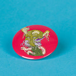 Red Overtaken Art Pin Button By Danica Daydreams On A Blue Background