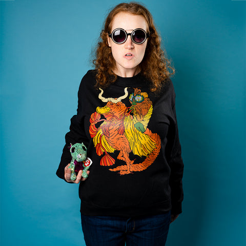Strange Companions. Buy this black soft and comfy crewneck sweatshirt featuring weird and original artwork from Danica Daydreams.