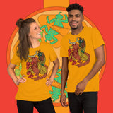 Strange Companions. Buy this gold soft graphic tee shirt featuring weird and original artwork from Danica Daydreams.